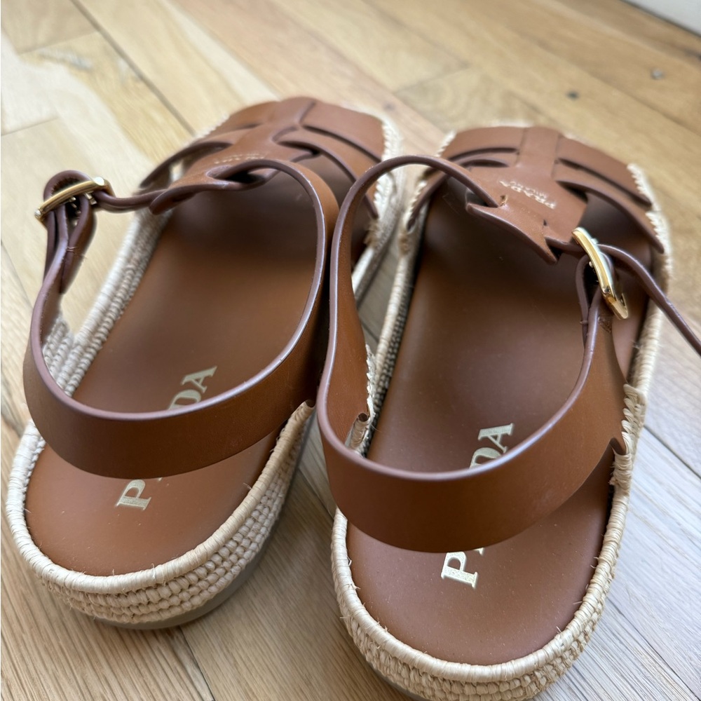 Prada Leather Fisherman Espadrille Sandals - Picture 3 of 6